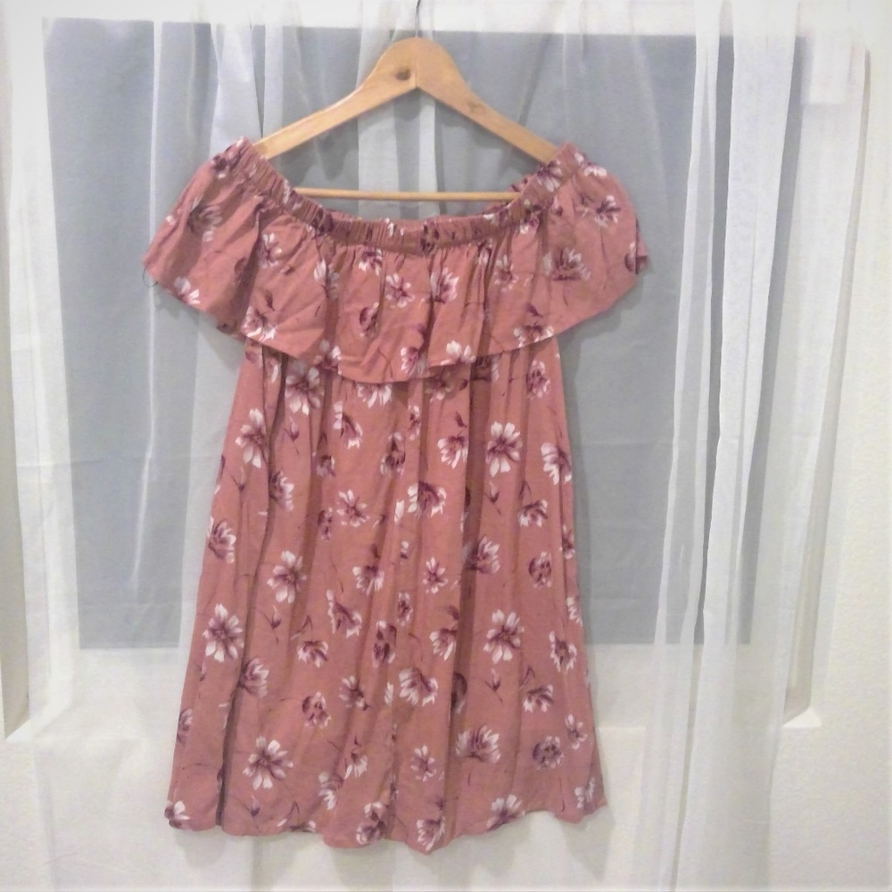 Pink Floral Print Off-the-Shoulder Dress